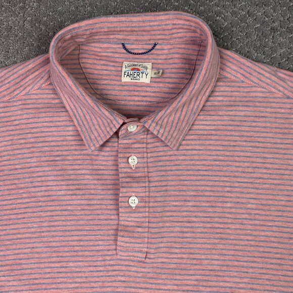 Faherty Movement Polo Shirt XL Red Silver Stripe Striped Golf Short Sleeve Soft - Picture 3 of 11